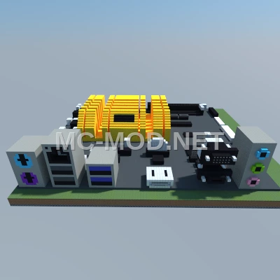 Computer Motherboard Pixel Art – Yellow & Gray Wool