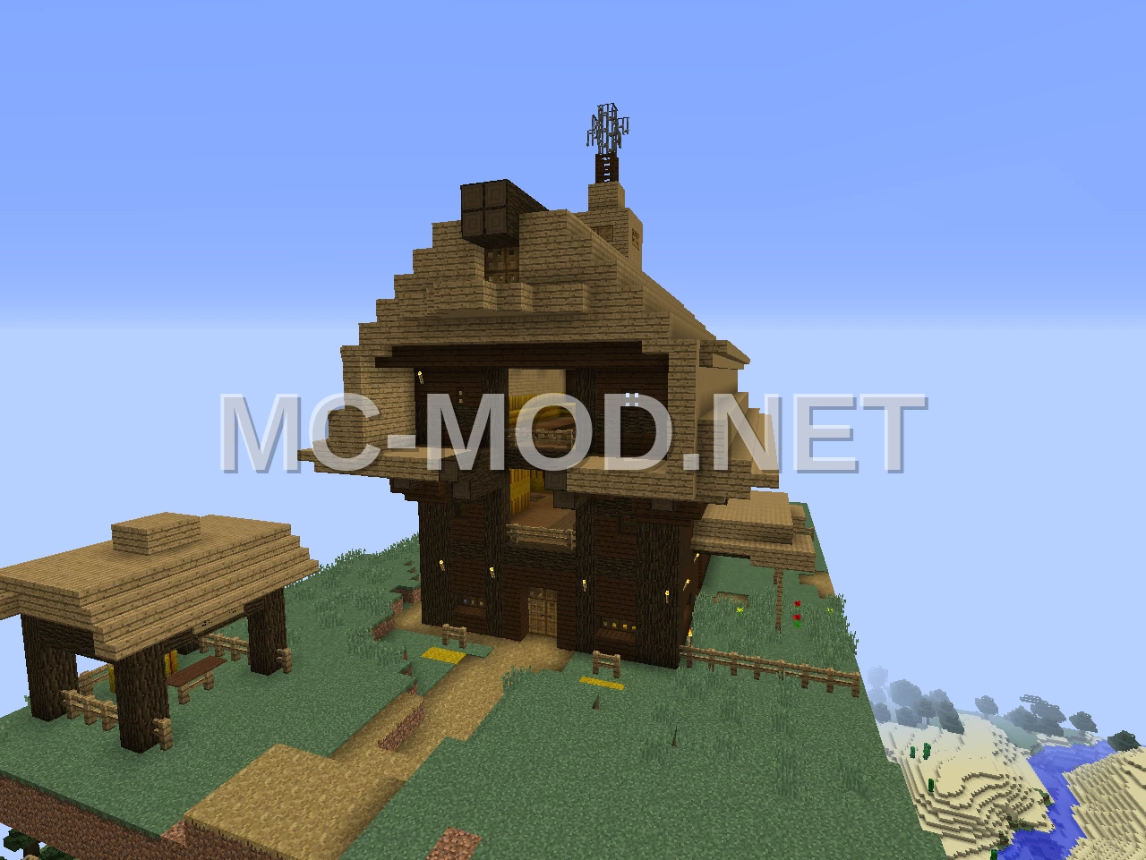 Rustic Barn and Stable with Hay Cart