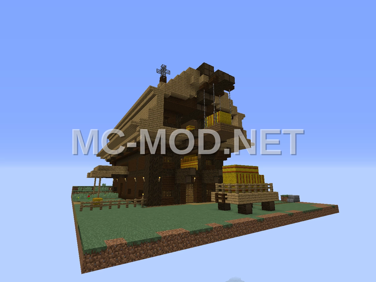Rustic Barn and Stable with Hay Cart
