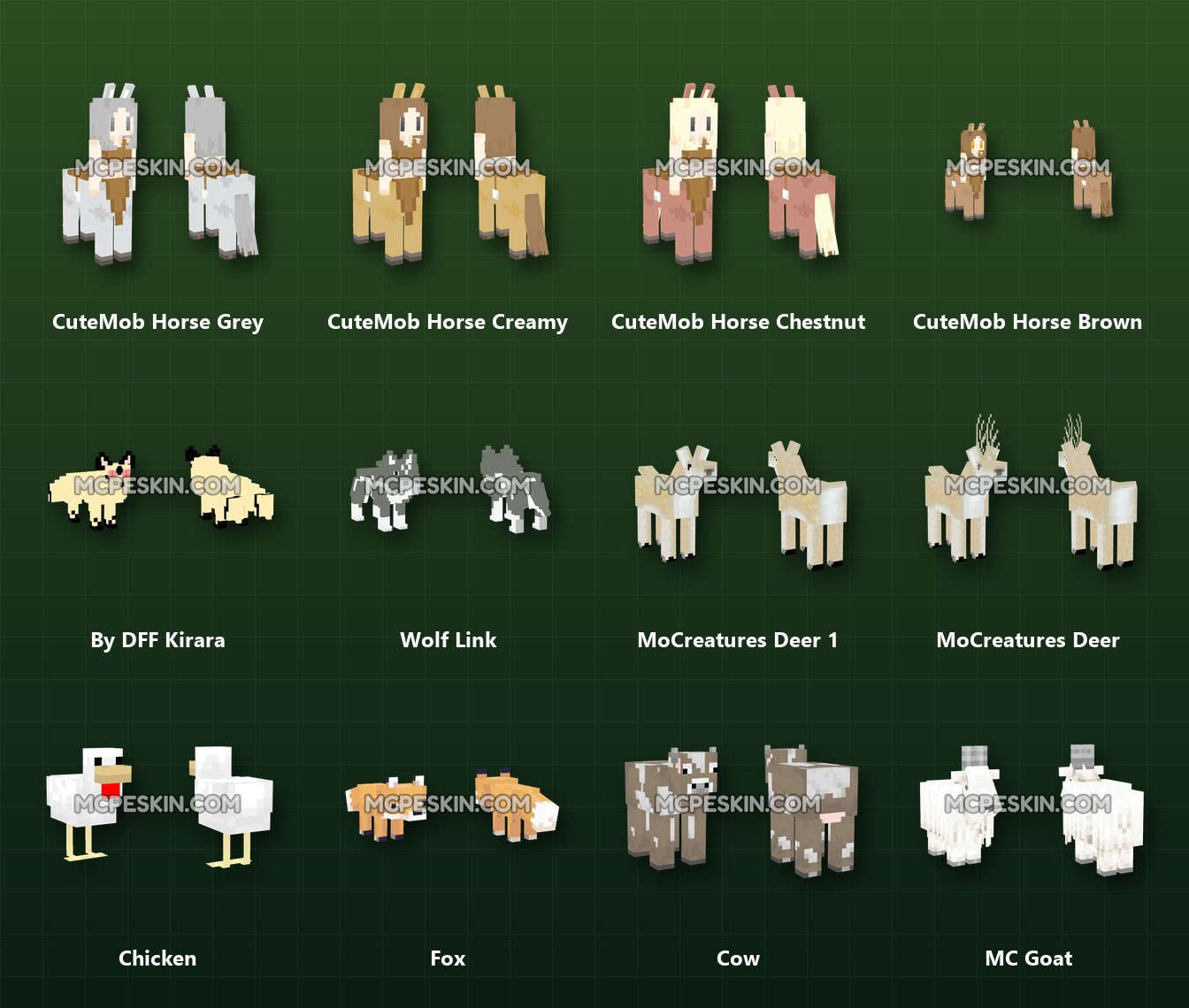 10+ 3D/4D Animal Mob Skins Pack skins preview