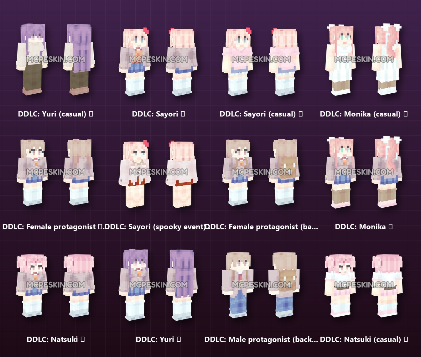 10+ 3D/4D Doki Doki Literature Club Skins Pack skins preview