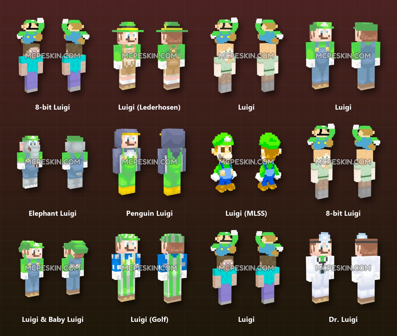 20+ 3D/4D Luigi Skins Pack skins preview
