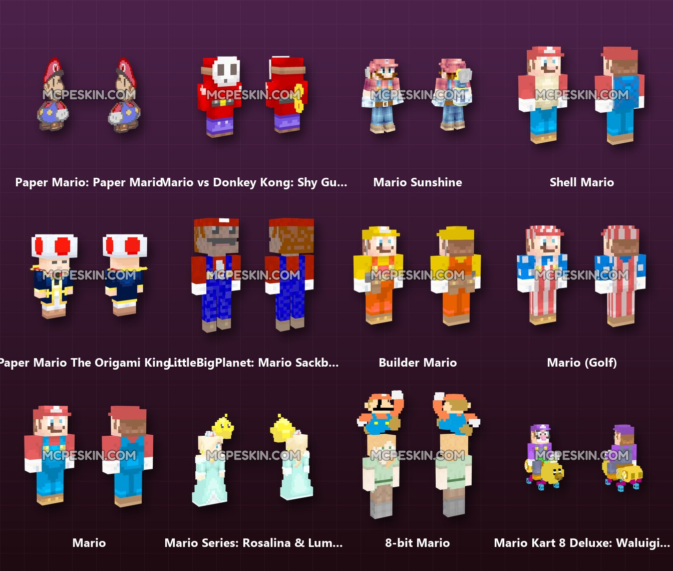 50+ 3D/4D Mario Skins Pack skins preview