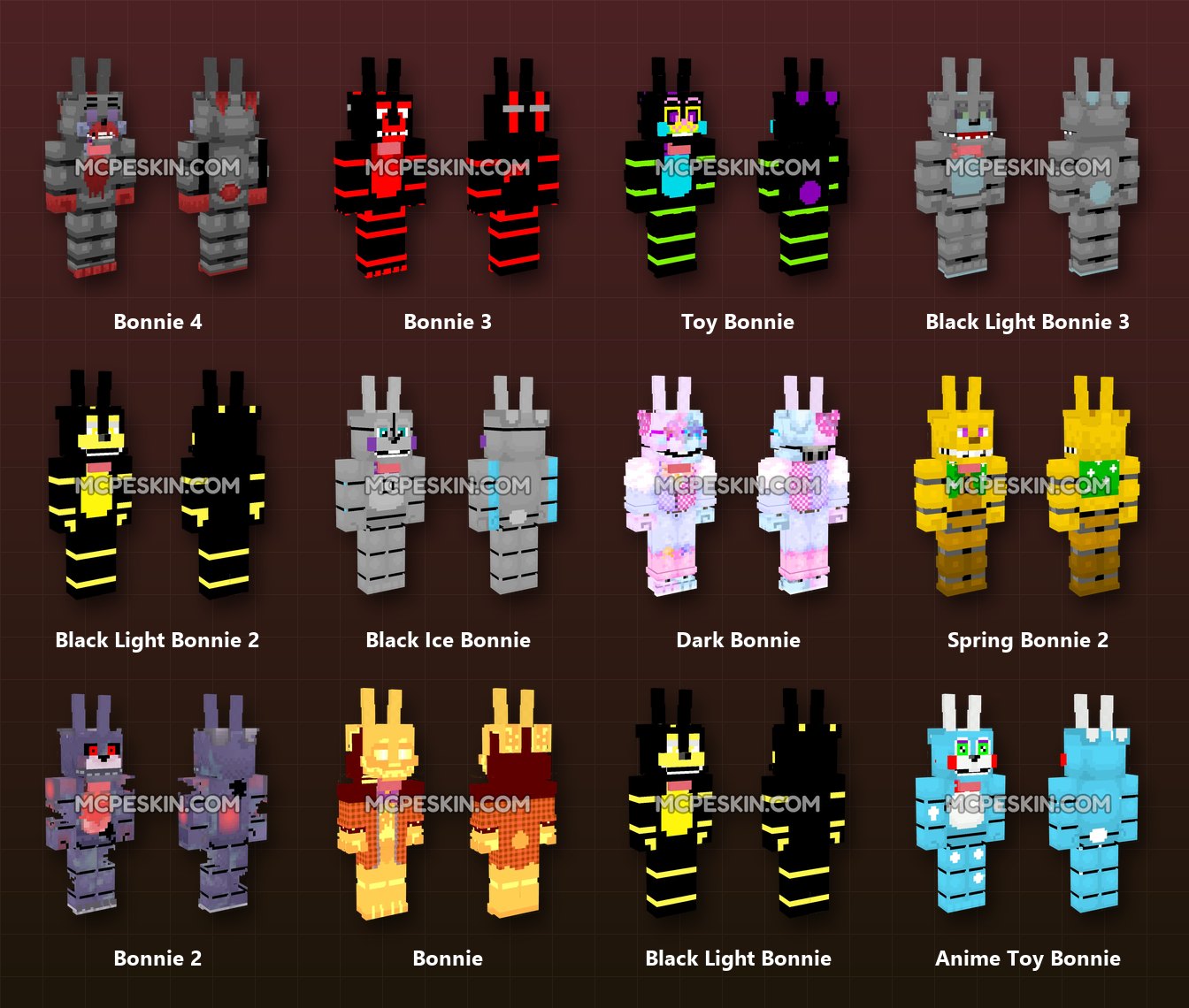 40+ 3D/4D Bonnie Skins Pack skins preview
