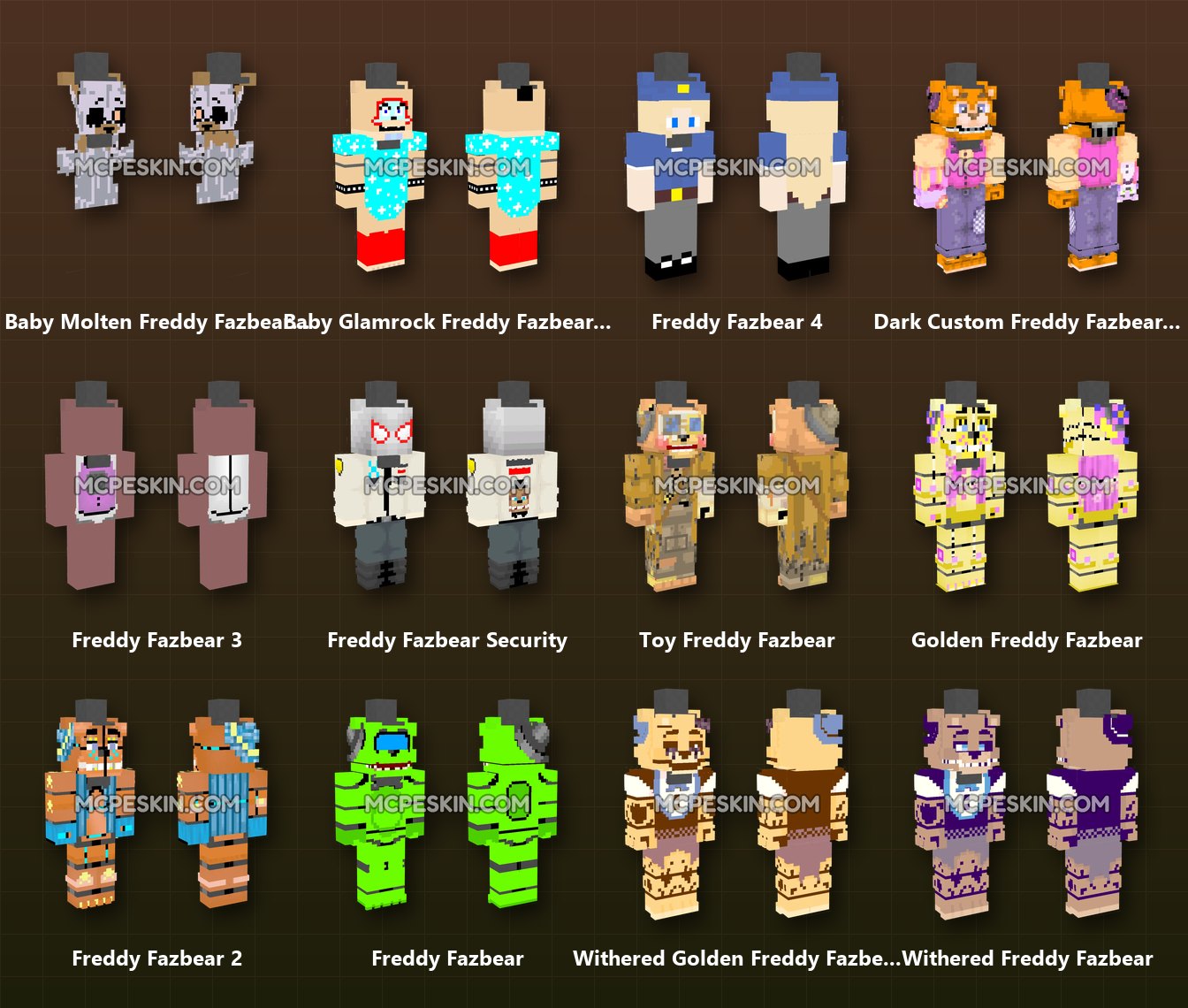 40+ 3D/4D Freddy Fazbear Skins Pack skins preview