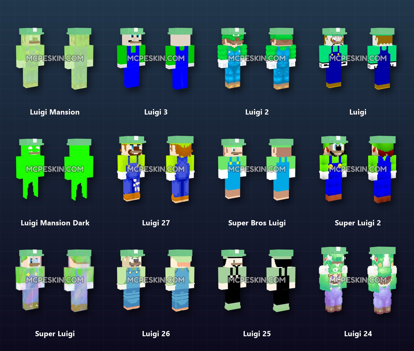 30+ 3D/4D Luigi Skins Pack skins preview