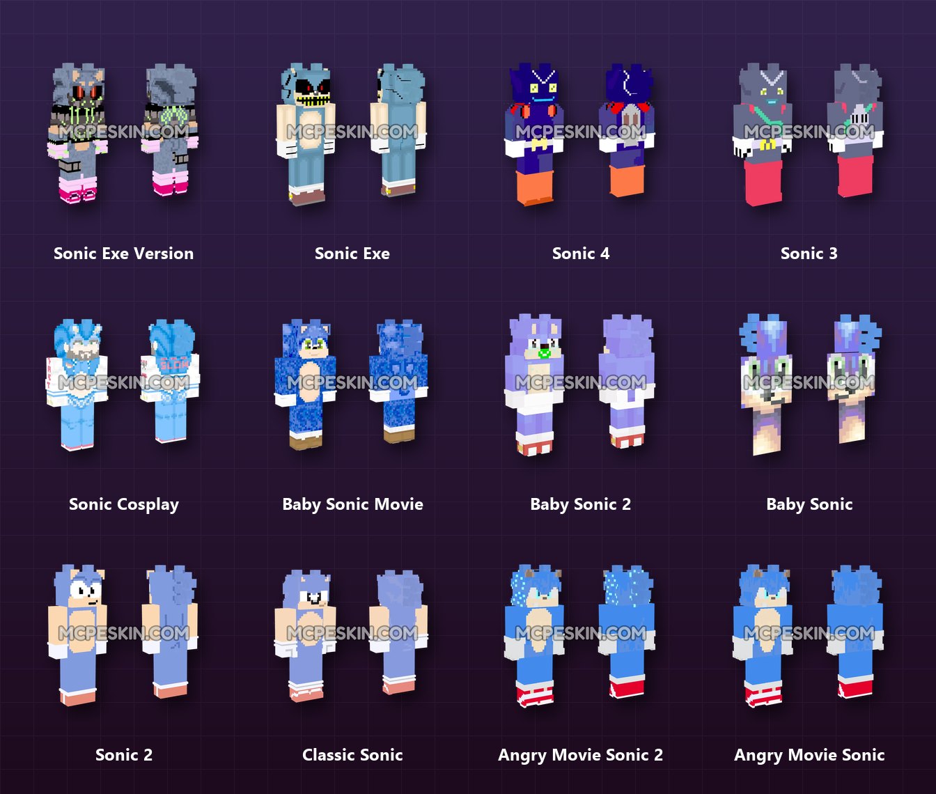 40+ 3D/4D Sonic Skins Pack skins preview