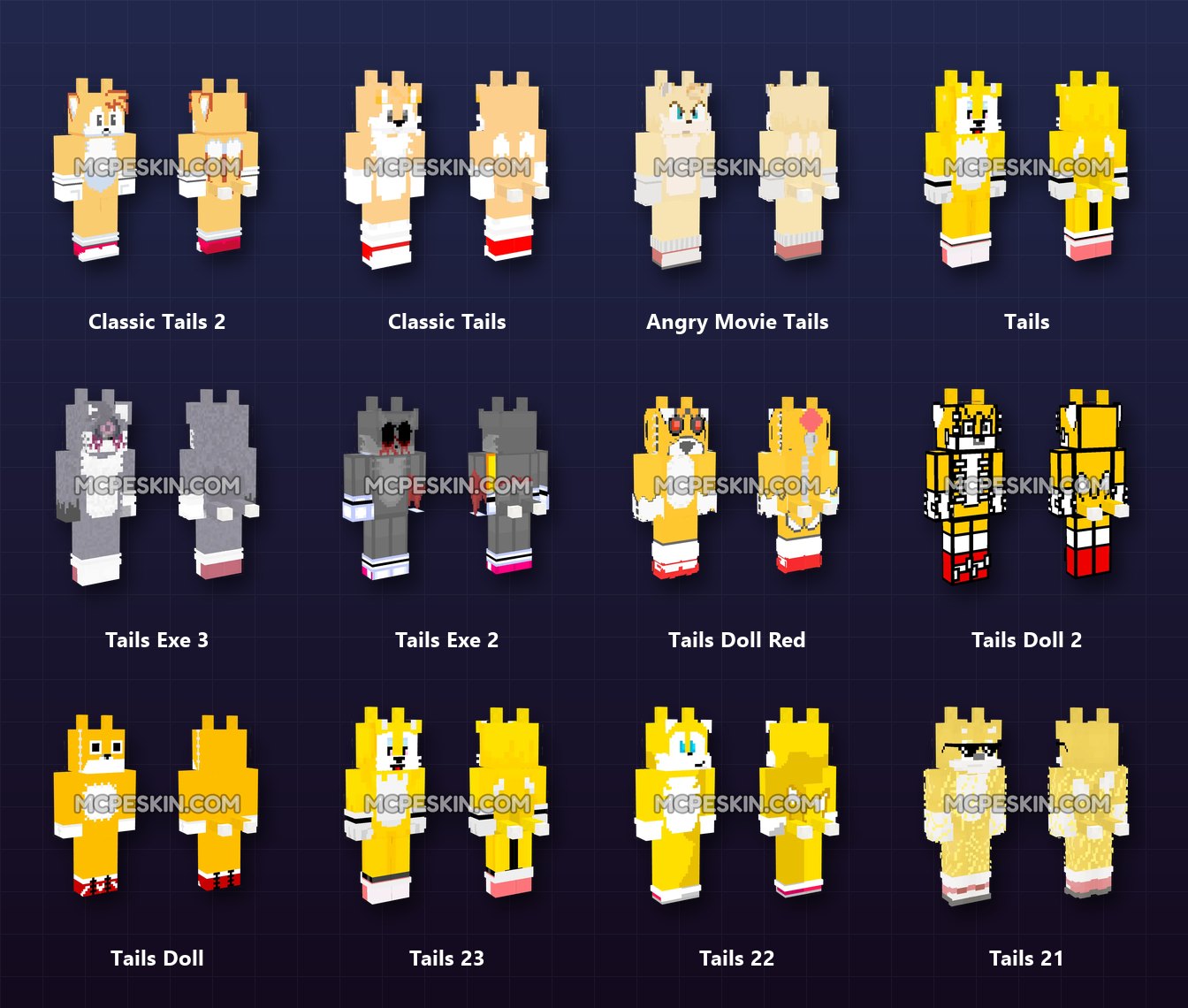 40+ 3D/4D Tails Skins Pack skins preview